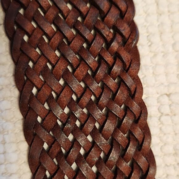 Anthropologie Motiv 56 brown leather braided belt with round engraved buckle main image 9